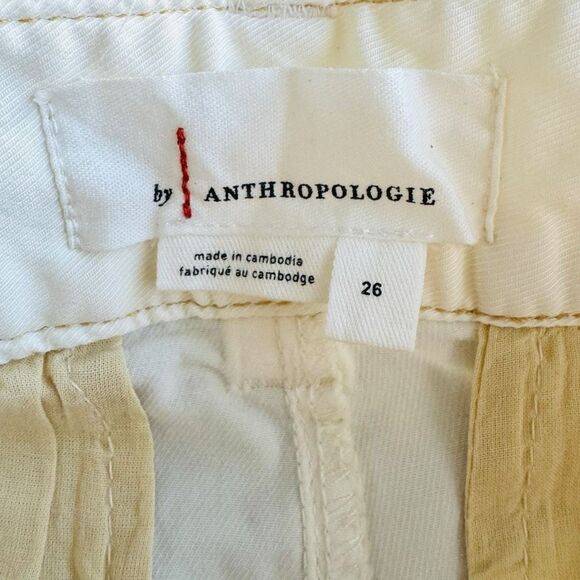 Anthropologie Women's Cream Pleated Cropped Straight Leg Trousers Size 26 - Picture 8 of 10